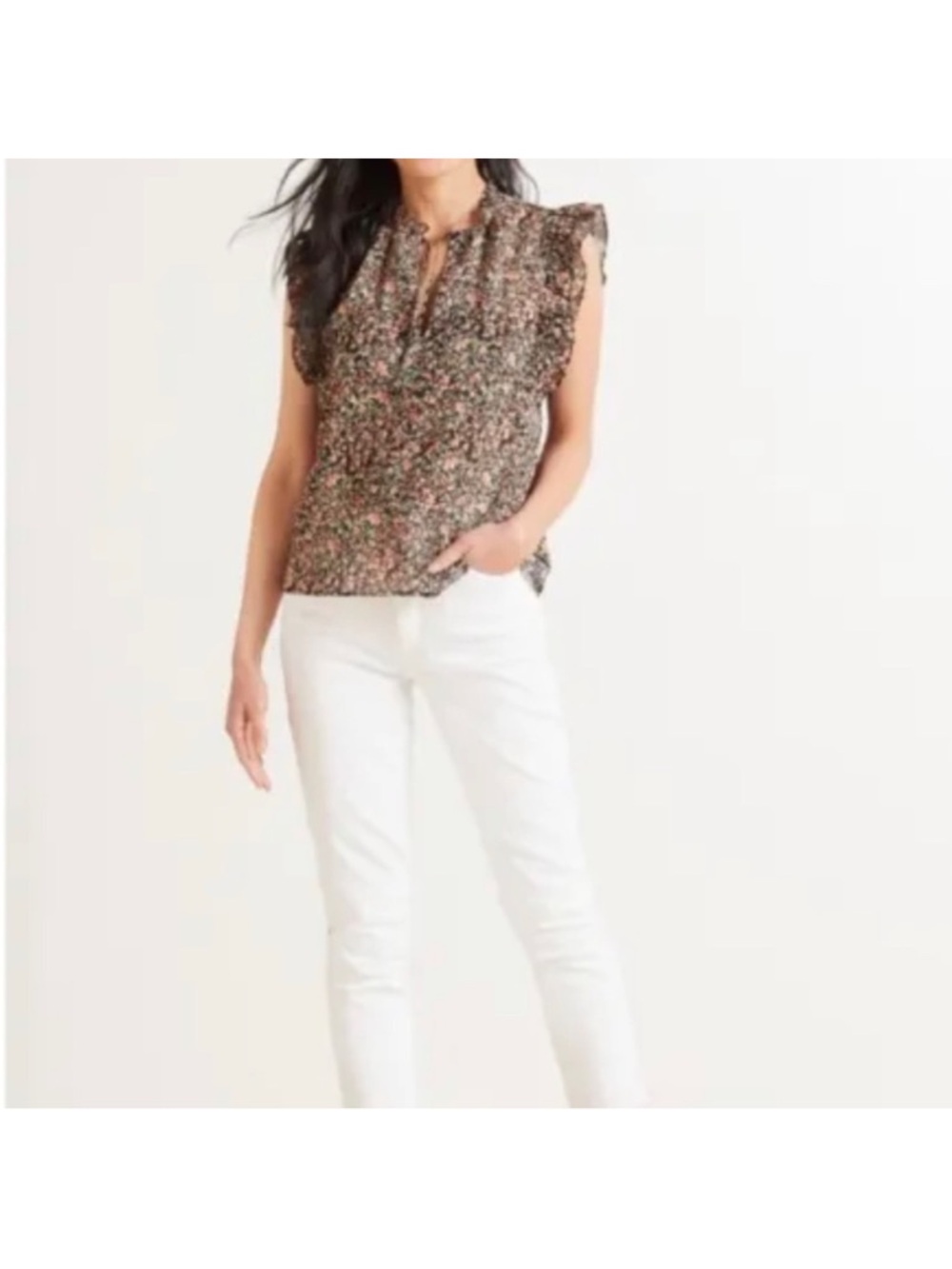 BB Dakota for Steve Madden XXL Floral Ruffle Sleeve Ditsy Sleeveless Blouse